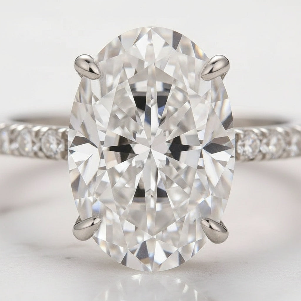 Aurevyn Moissanite 4.0Ct Oval Cut White Gold Wedding Ring with Round Cut Full Wedding Band