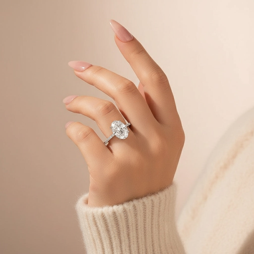 Aurevyn Moissanite 4.0Ct Oval Cut White Gold Wedding Ring with Round Cut Full Wedding Band