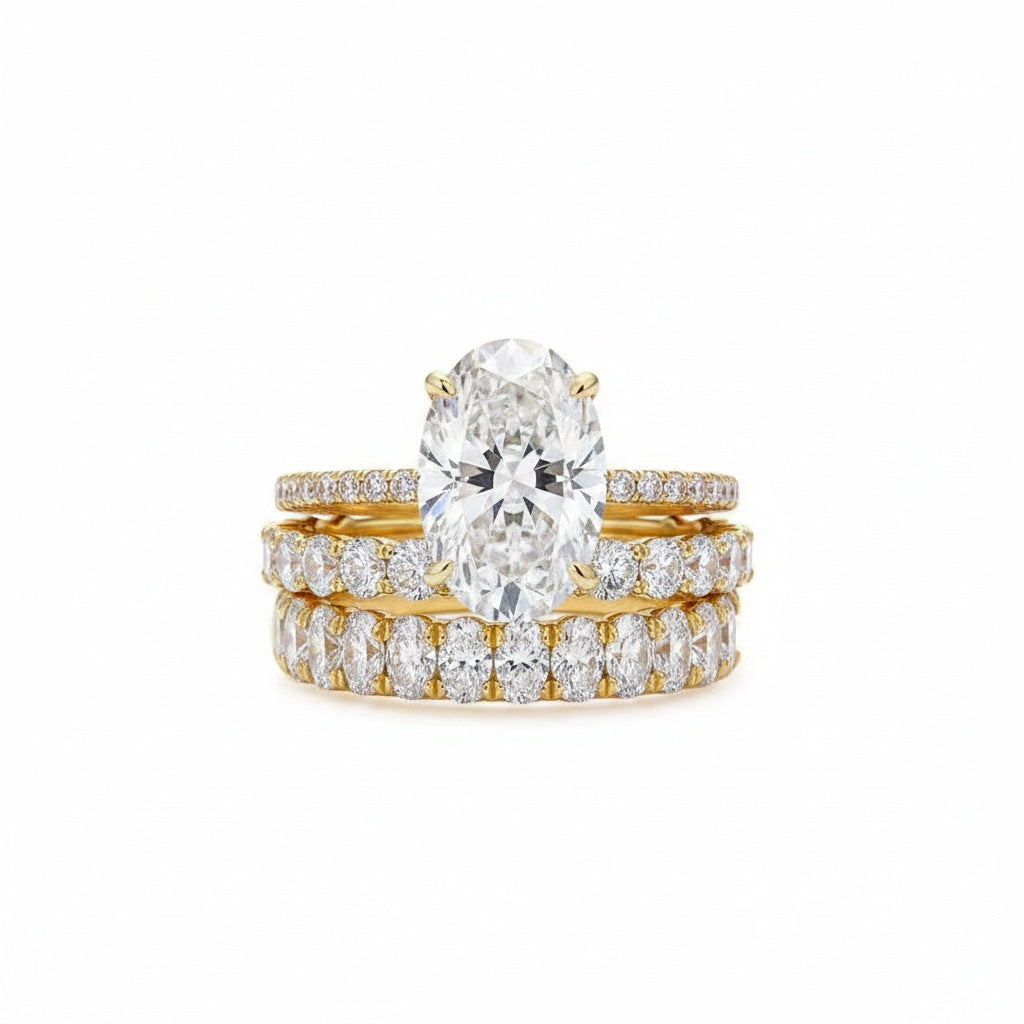 Aurevyn Moissanite 4.0Ct Oval Cut Yellow Gold Bridal Ring Set