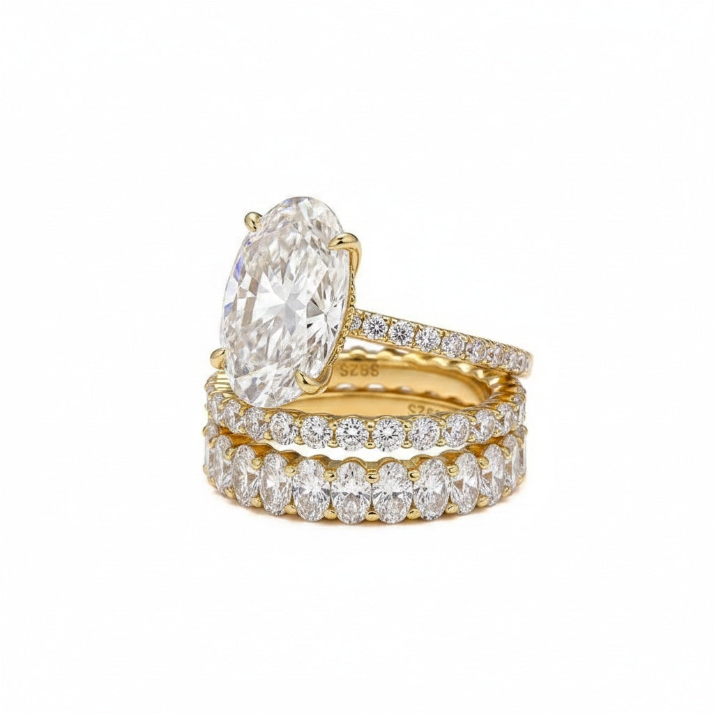 Aurevyn Moissanite 4.0Ct Oval Cut Yellow Gold Bridal Ring Set