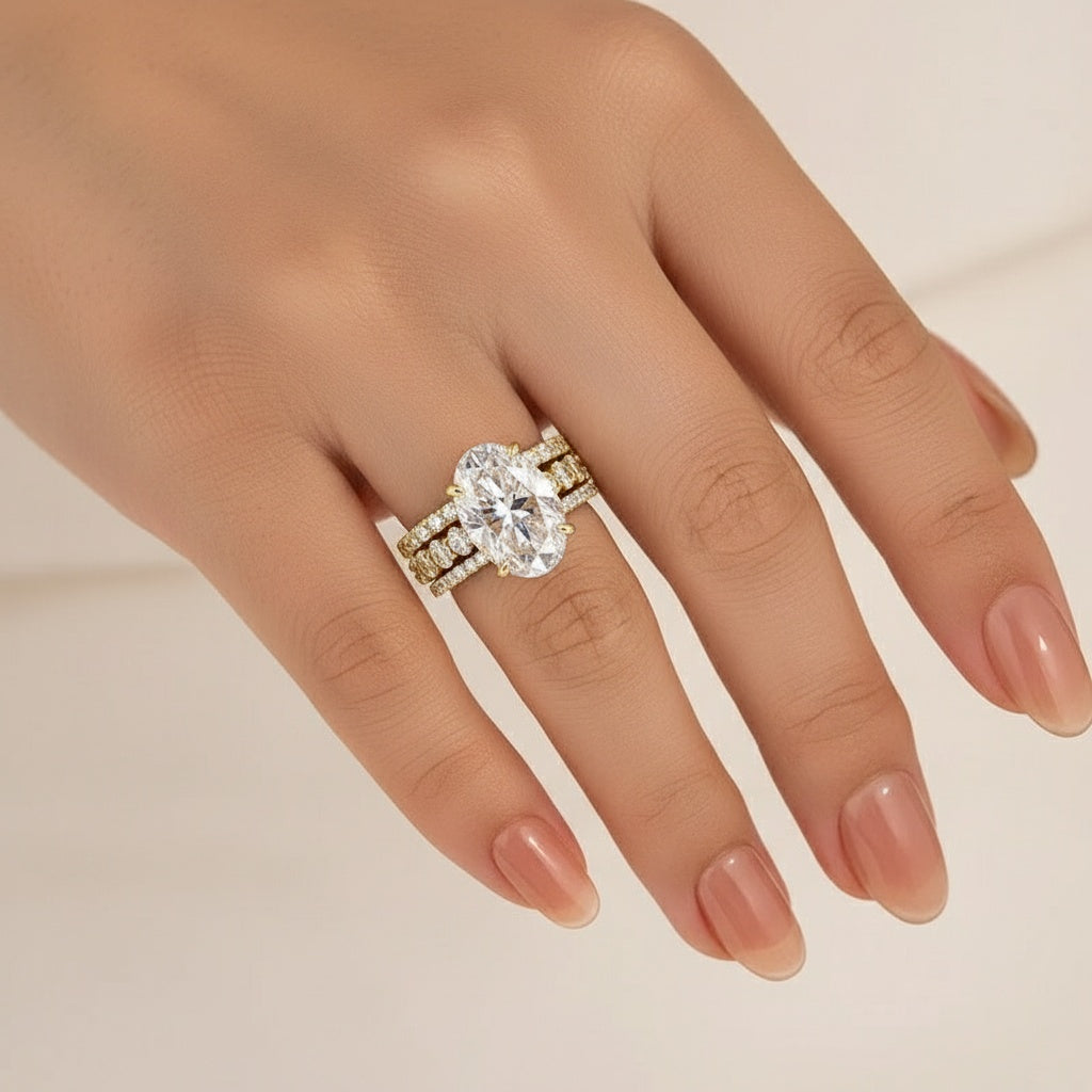 Aurevyn Moissanite 4.0Ct Oval Cut Yellow Gold Bridal Ring Set