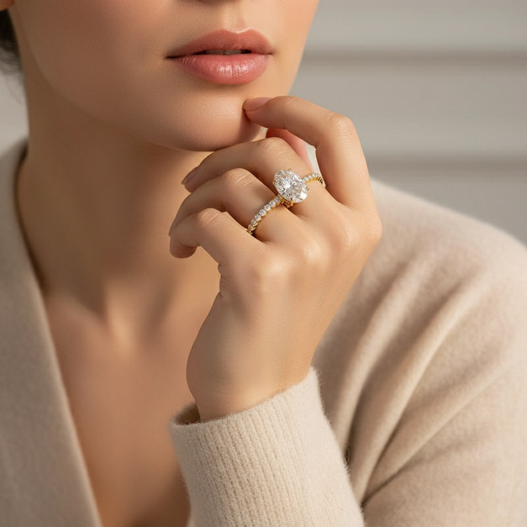 Aurevyn Moissanite 4.0Ct Oval Cut Yellow Gold Bridal Ring Set