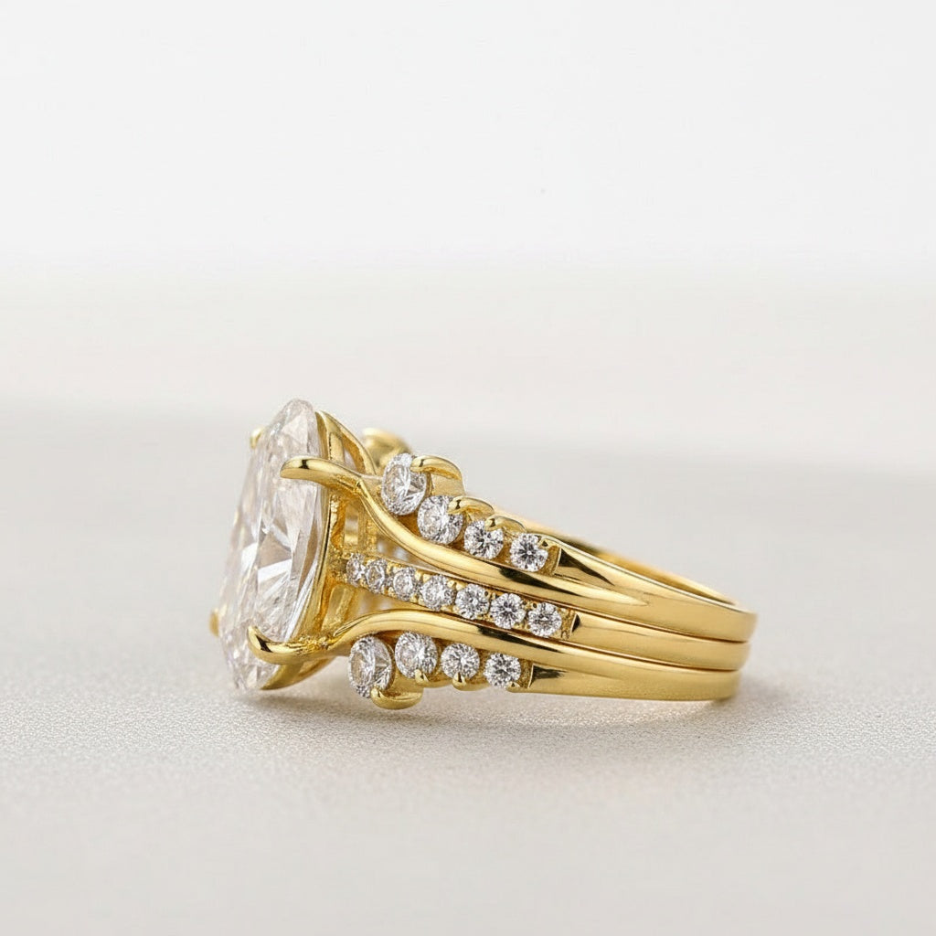 Aurevyn Moissanite 4.0Ct Oval Cut Yellow Gold Wedding Ring with Enhancer Ring