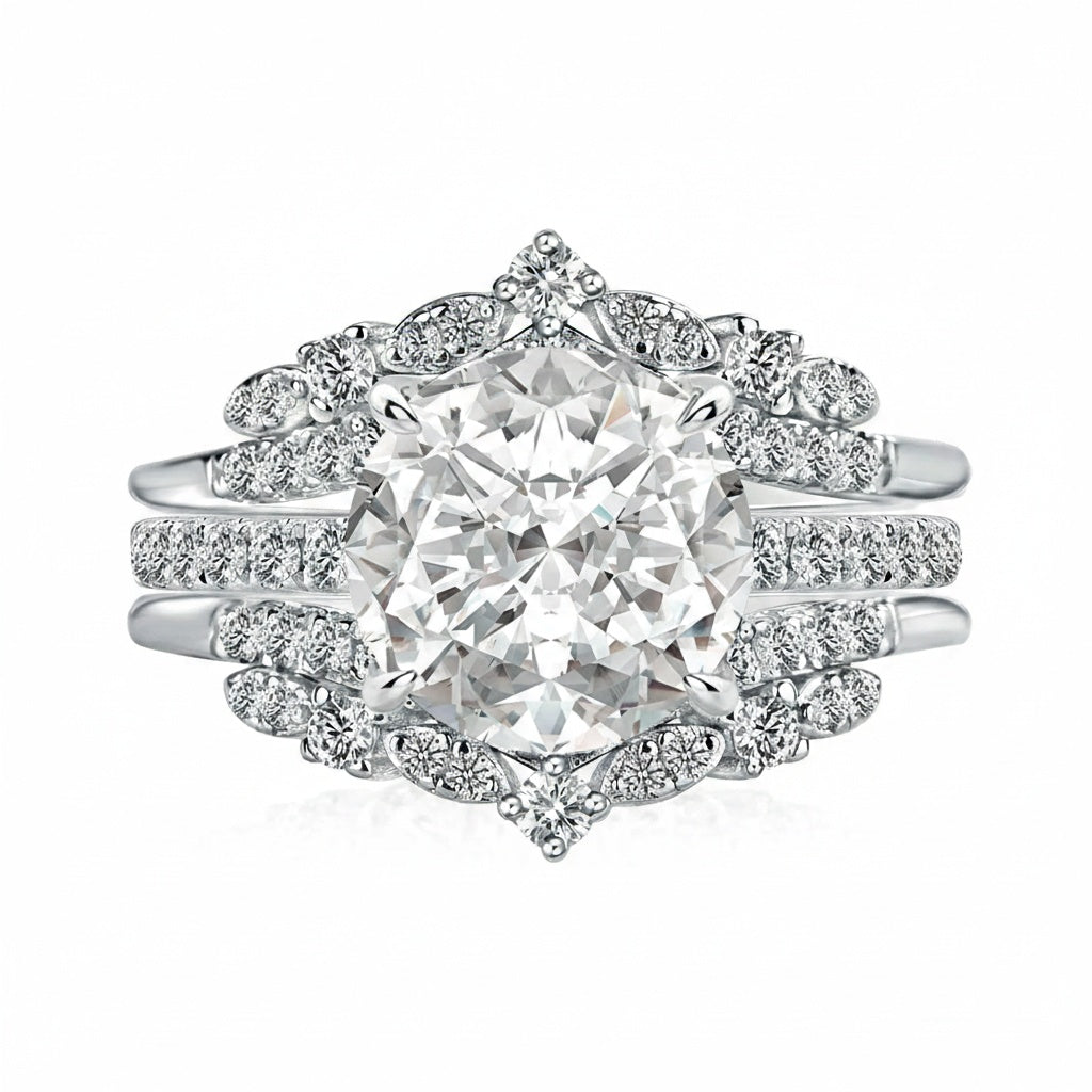 Aurevyn Moissanite 4.0Ct Round Cut 4 Prong Stack Wedding Ring with Jacket Wedding Band