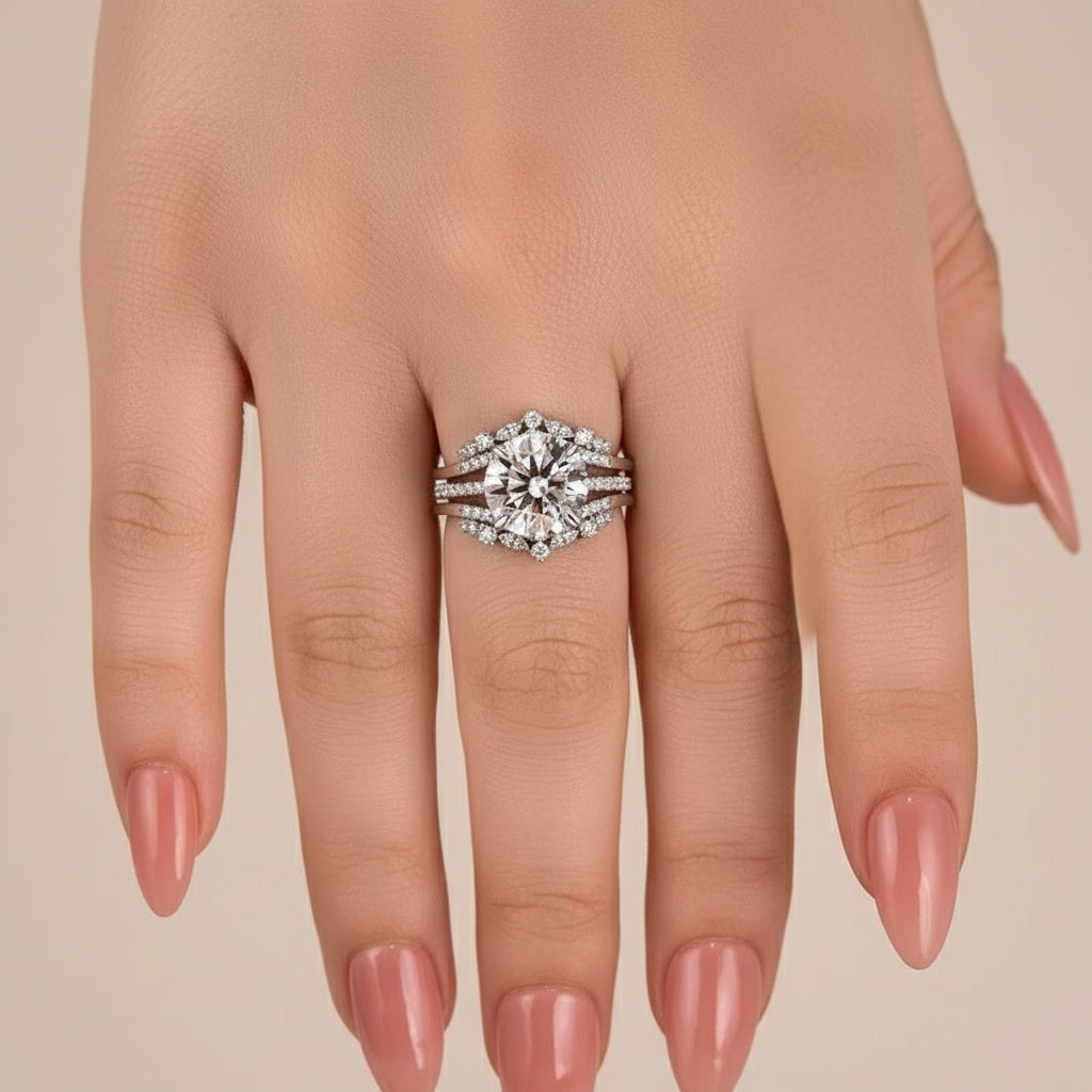 Aurevyn Moissanite 4.0Ct Round Cut 4 Prong Stack Wedding Ring with Jacket Wedding Band
