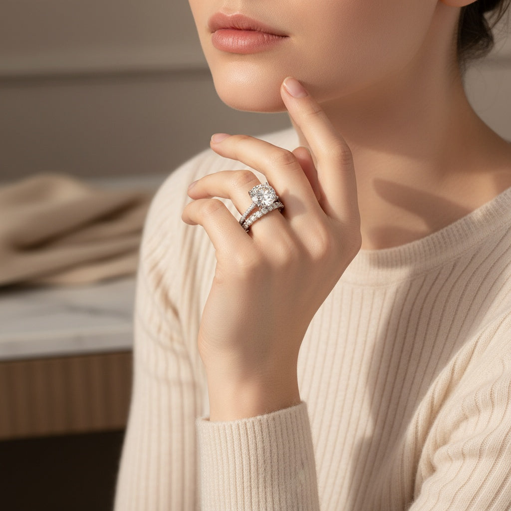 Aurevyn Moissanite 4.0Ct Round Cut White Gold Bridal Ring Set