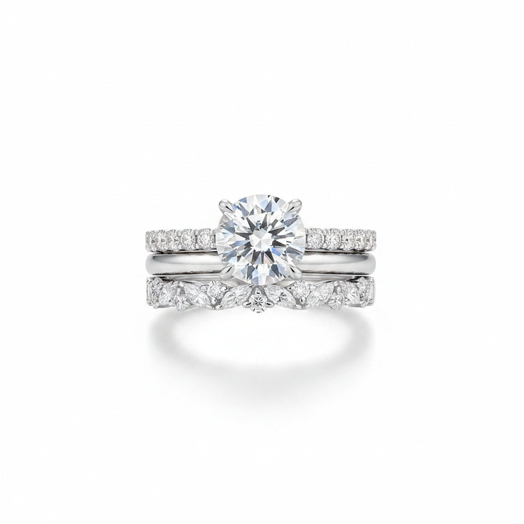 Aurevyn Moissanite 4.0Ct Round Cut White Gold  White/ Green Wedding Ring with Round & Marquise Cut Wedding Ring