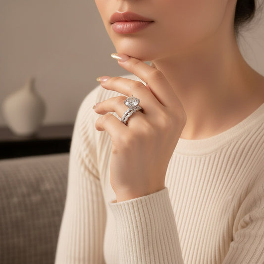 Aurevyn Moissanite 4.0Ct Round Cut White Gold White/ Green Wedding Ring with Round & Marquise Cut Wedding Ring