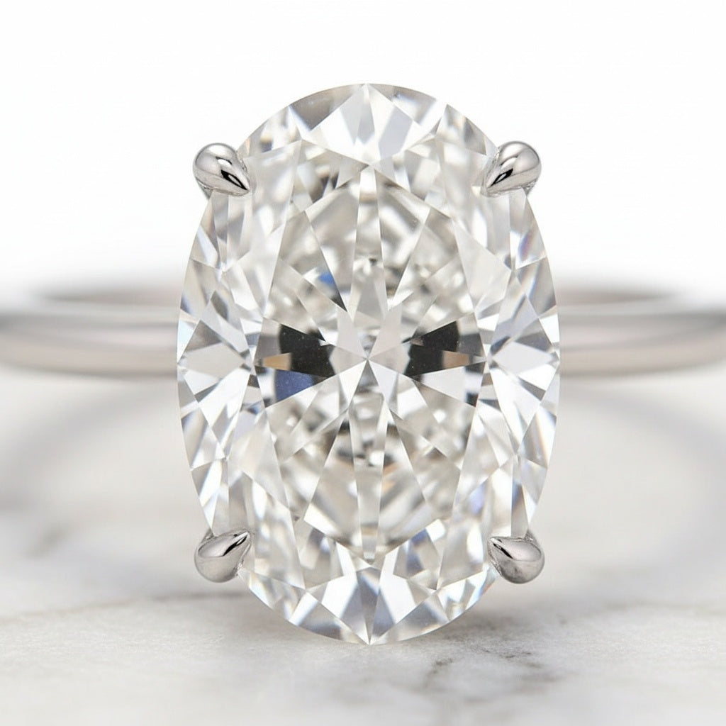 Aurevyn Moissanite 4.0Ct Solitaire Oval Cut Engagement Ring with Half Oval Cut Wedding Band