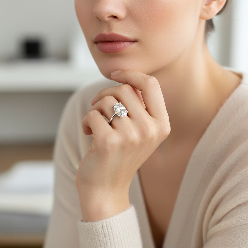 Aurevyn Moissanite 4.0Ct Solitaire Oval Cut Engagement Ring with Half Oval Cut Wedding Band
