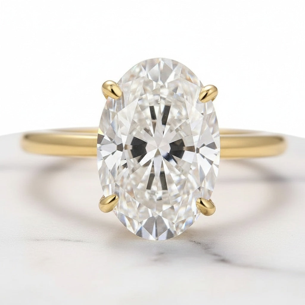 Aurevyn Moissanite 4.0Ct Solitaire Oval Cut Yellow Gold With Pavé Wedding Ring