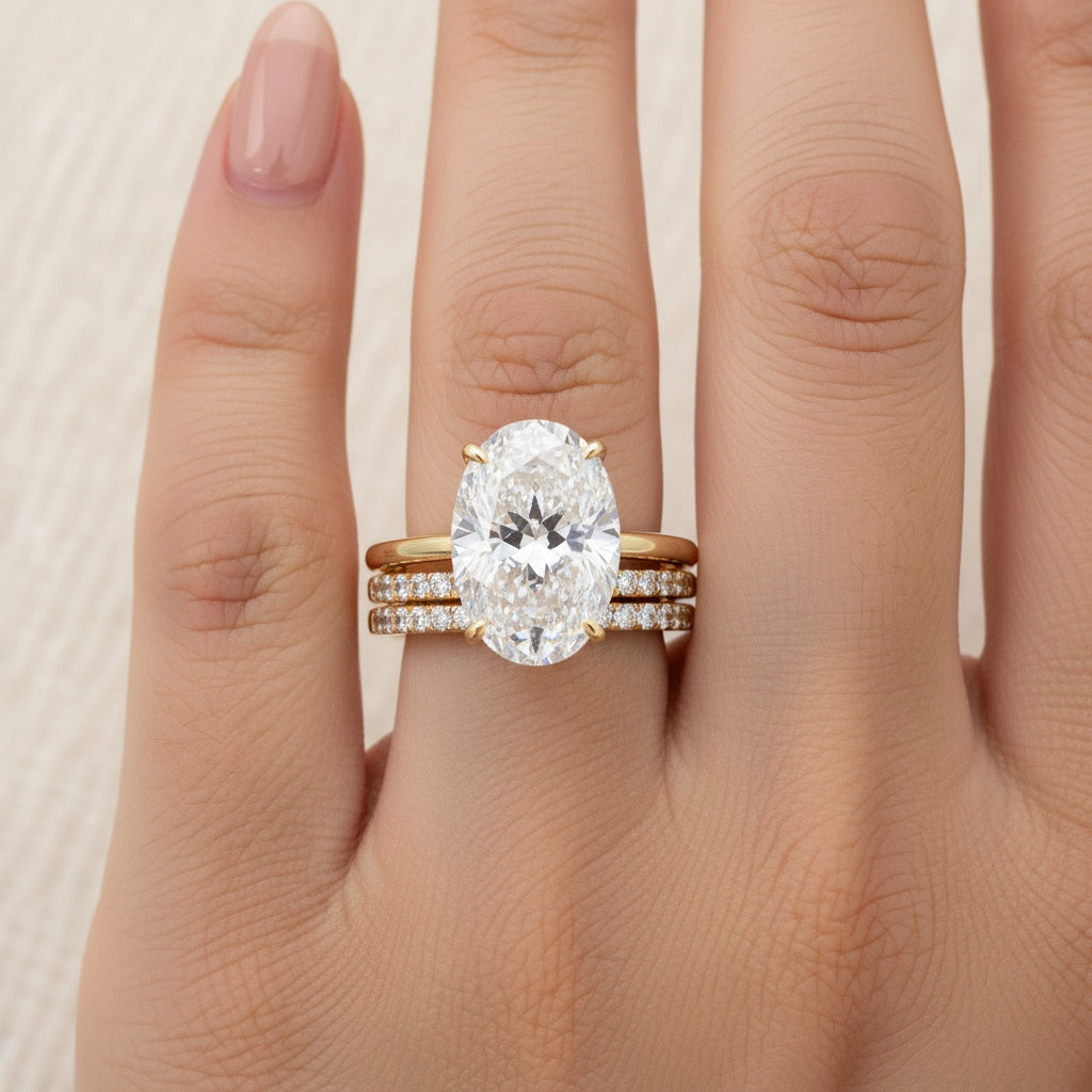 Aurevyn Moissanite 4.0Ct Solitaire Oval Cut Yellow Gold With Pavé Wedding Ring