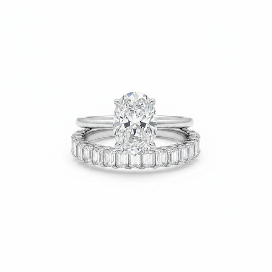 Aurevyn Moissanite 4.0Ct Solitaire Oval Cut/3.5Ct Emerald Cut White Gold Wedding Ring with Emerald Cut Wedding Ring