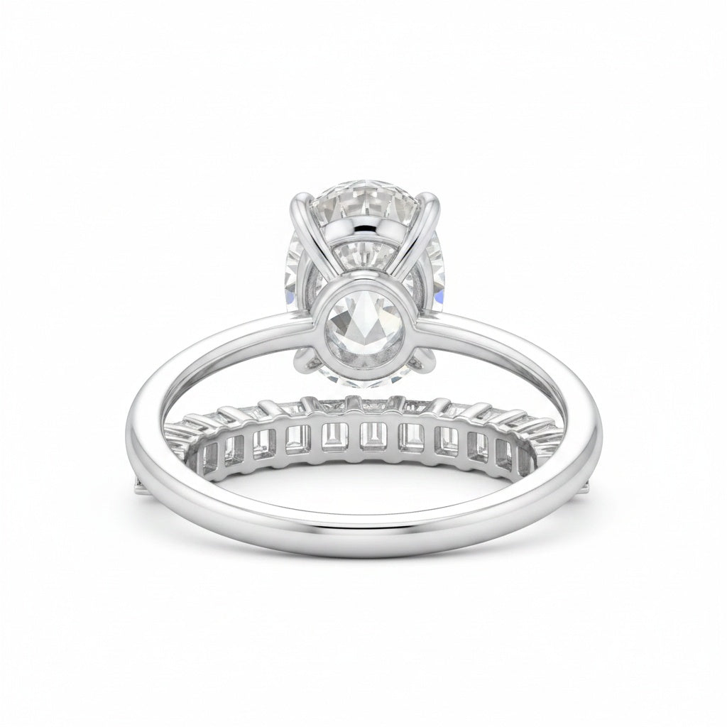 Aurevyn Moissanite 4.0Ct Solitaire Oval Cut/3.5Ct Emerald Cut White Gold Wedding Ring with Emerald Cut Wedding Ring