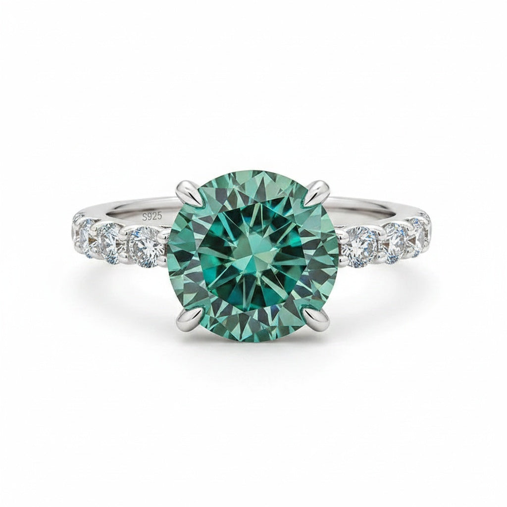 Aurevyn Moissanite 4.0Ct Turquoise Round Cut White Gold Engagement Ring