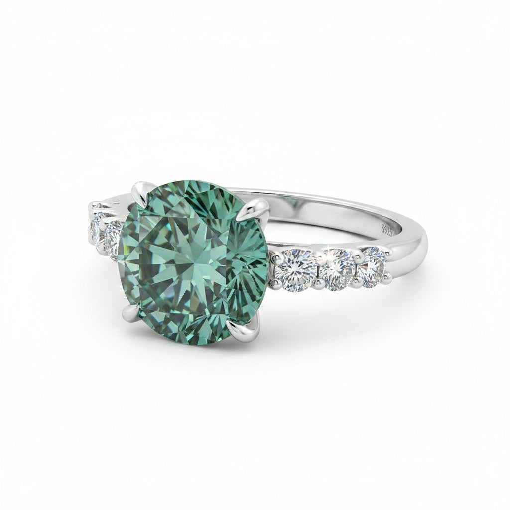 Aurevyn Moissanite 4.0Ct Turquoise Round Cut White Gold Engagement Ring