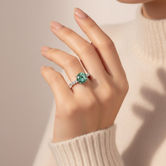 Aurevyn Moissanite 4.0Ct Turquoise Round Cut White Gold Engagement Ring