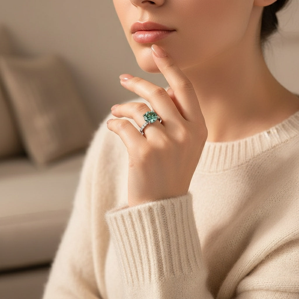 Aurevyn Moissanite 4.0Ct Turquoise Round Cut White Gold Engagement Ring