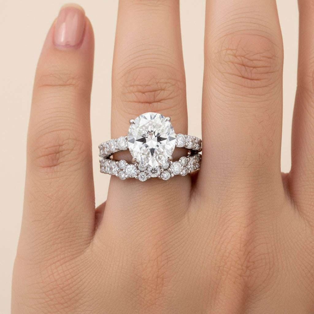 Aurevyn Moissanite 4.0Ct/3.0 Ct Round Cut White Gold Stack Wedding Ring with Round Cut Full Wedding Band