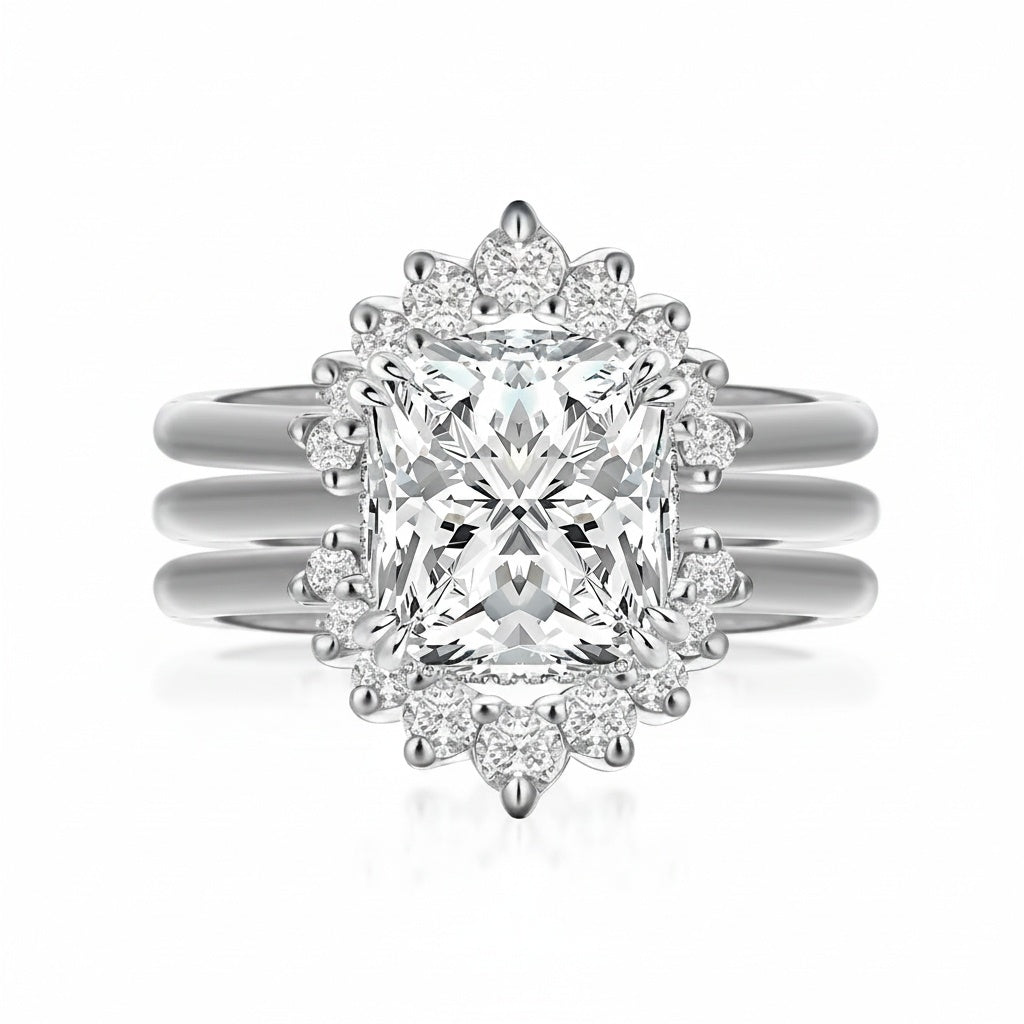 Aurevyn Moissanite 4.5Ct Cushion Cut White Gold Wedding Ring Set
