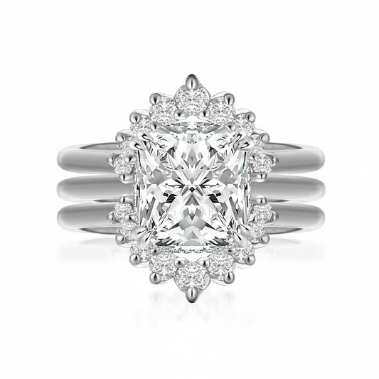 Aurevyn Moissanite 4.5Ct Cushion Cut White Gold Wedding Ring Set