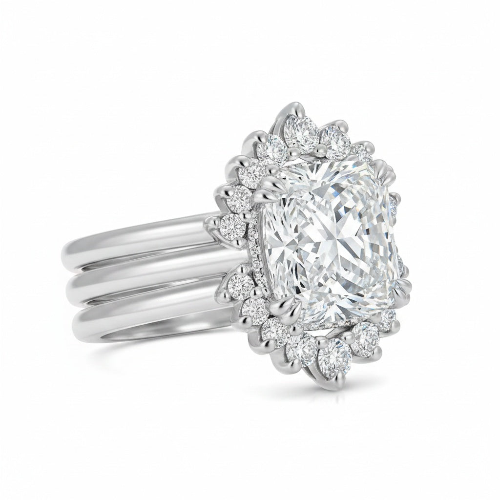 Aurevyn Moissanite 4.5Ct Cushion Cut White Gold Wedding Ring Set