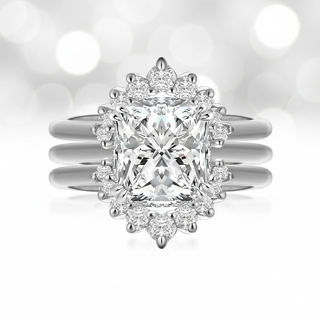 Aurevyn Moissanite 4.5Ct Cushion Cut White Gold Wedding Ring Set
