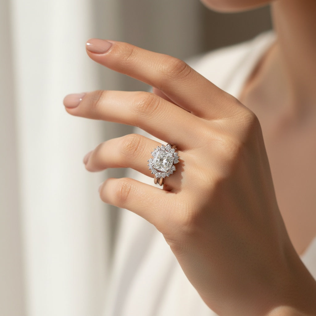 Aurevyn Moissanite 4.5Ct Cushion Cut White Gold Wedding Ring Set