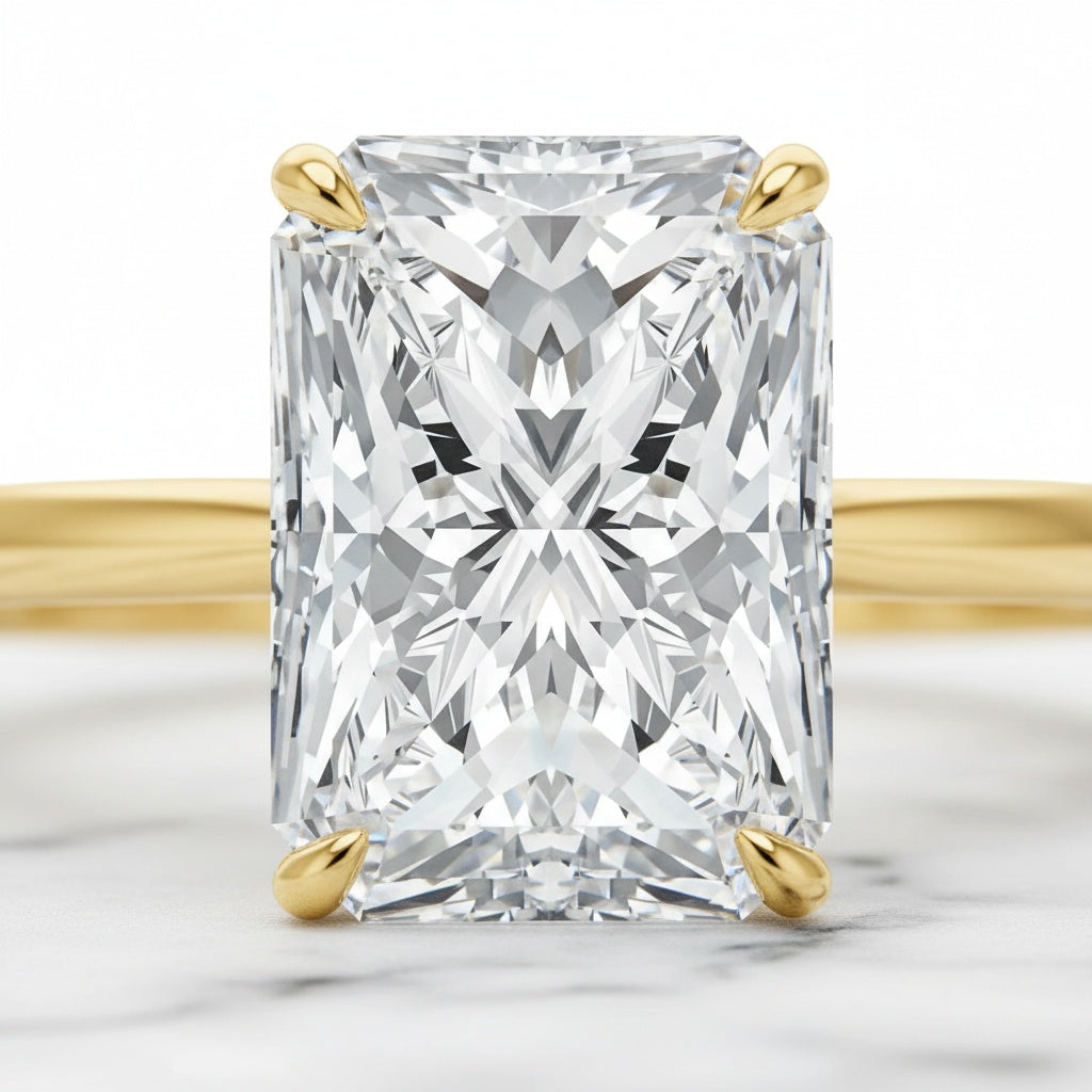 Aurevyn Moissanite 4.5Ct Radiant Cut Yellow Gold  Wedding Ring with Emerald Cut Wedding Band