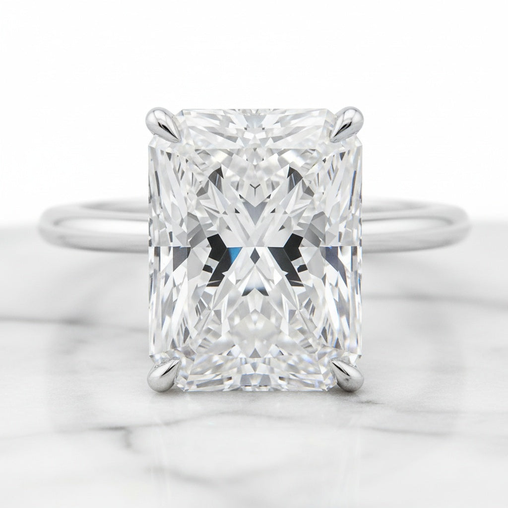 Aurevyn Moissanite 4.5Ct Solitaire Radiant Cut White Gold Wedding Ring with Emerald Cut Wedding Ring
