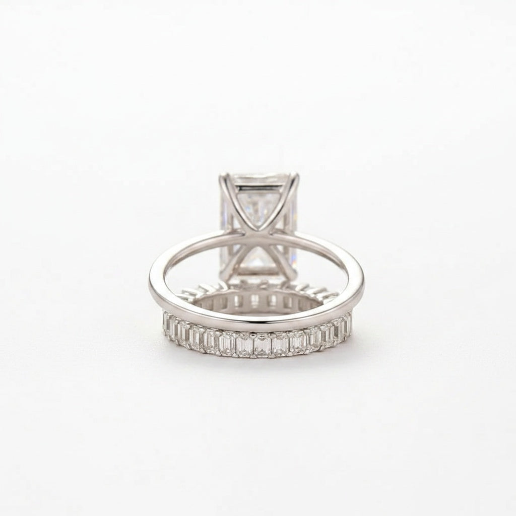 Aurevyn Moissanite 4.5Ct Solitaire Radiant Cut White Gold Wedding Ring with Emerald Cut Wedding Ring