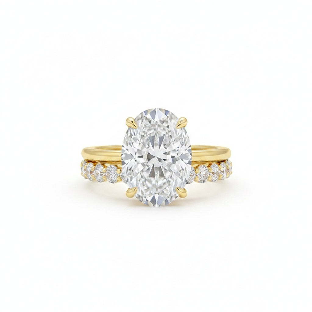 Aurevyn Moissanite 5.5 Ct Solitaire Oval Cut Yellow Gold Engagement Ring with Eternity Oval Cut Ring