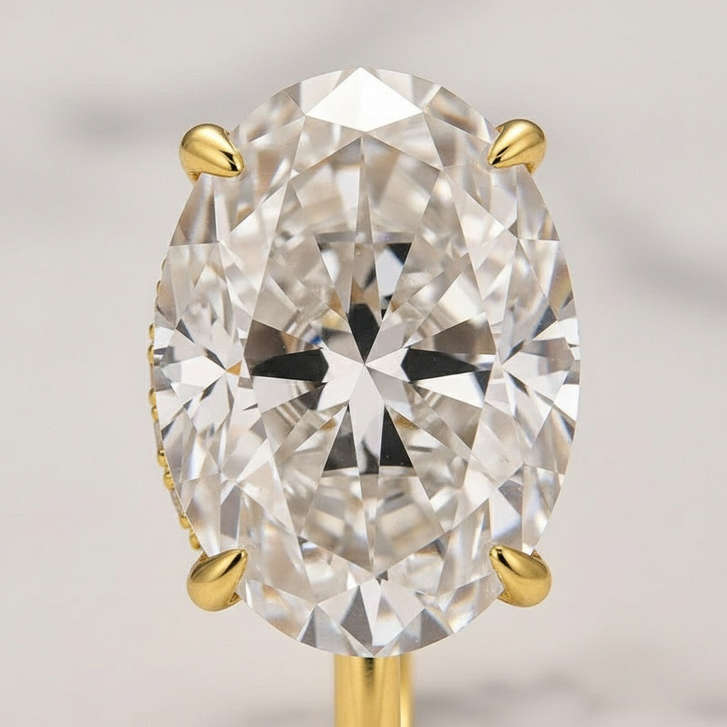 Aurevyn Moissanite 5.5 Ct Solitaire Oval Cut Yellow Gold Engagement Ring with Eternity Oval Cut Ring