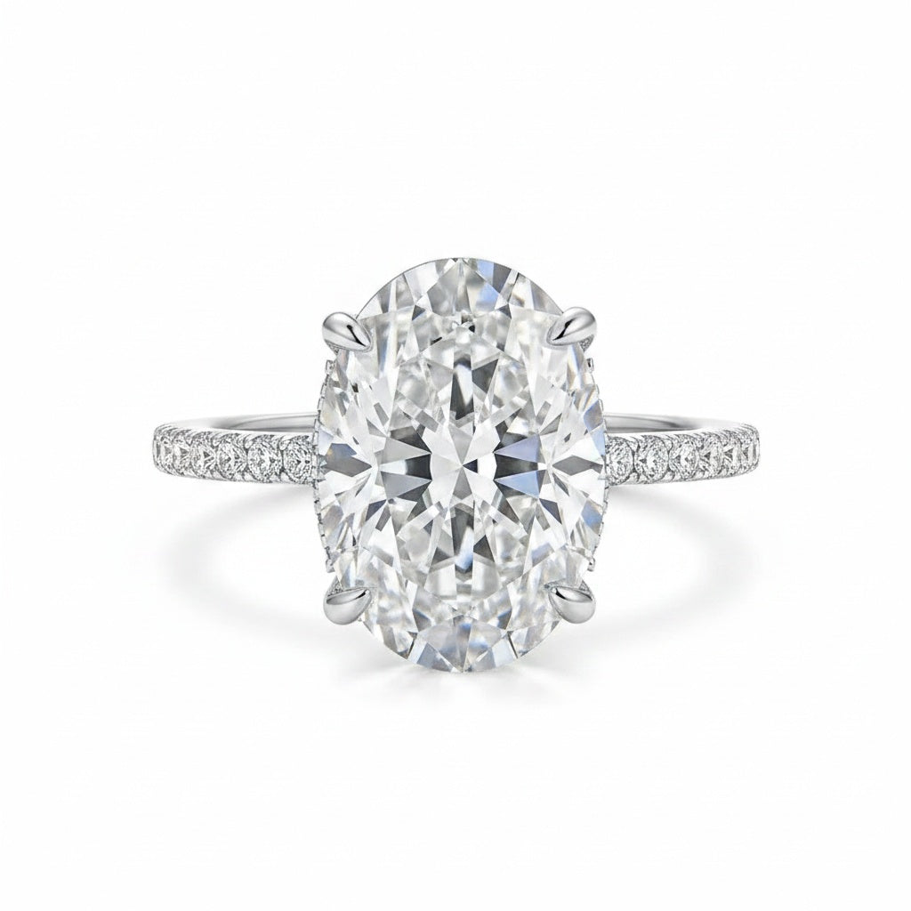 Aurevyn Moissanite 5.5Ct Oval Cut Hidden Halo White Gold Promise Ring For Women