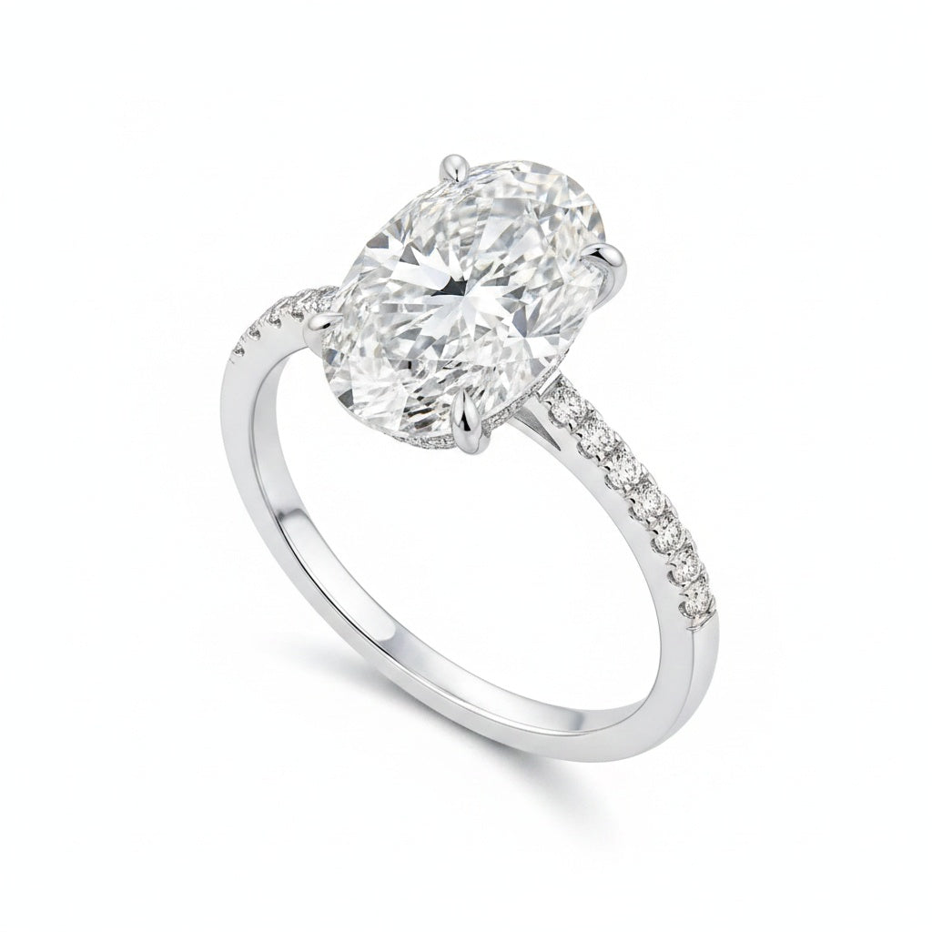 Aurevyn Moissanite 5.5Ct Oval Cut Hidden Halo White Gold Promise Ring For Women