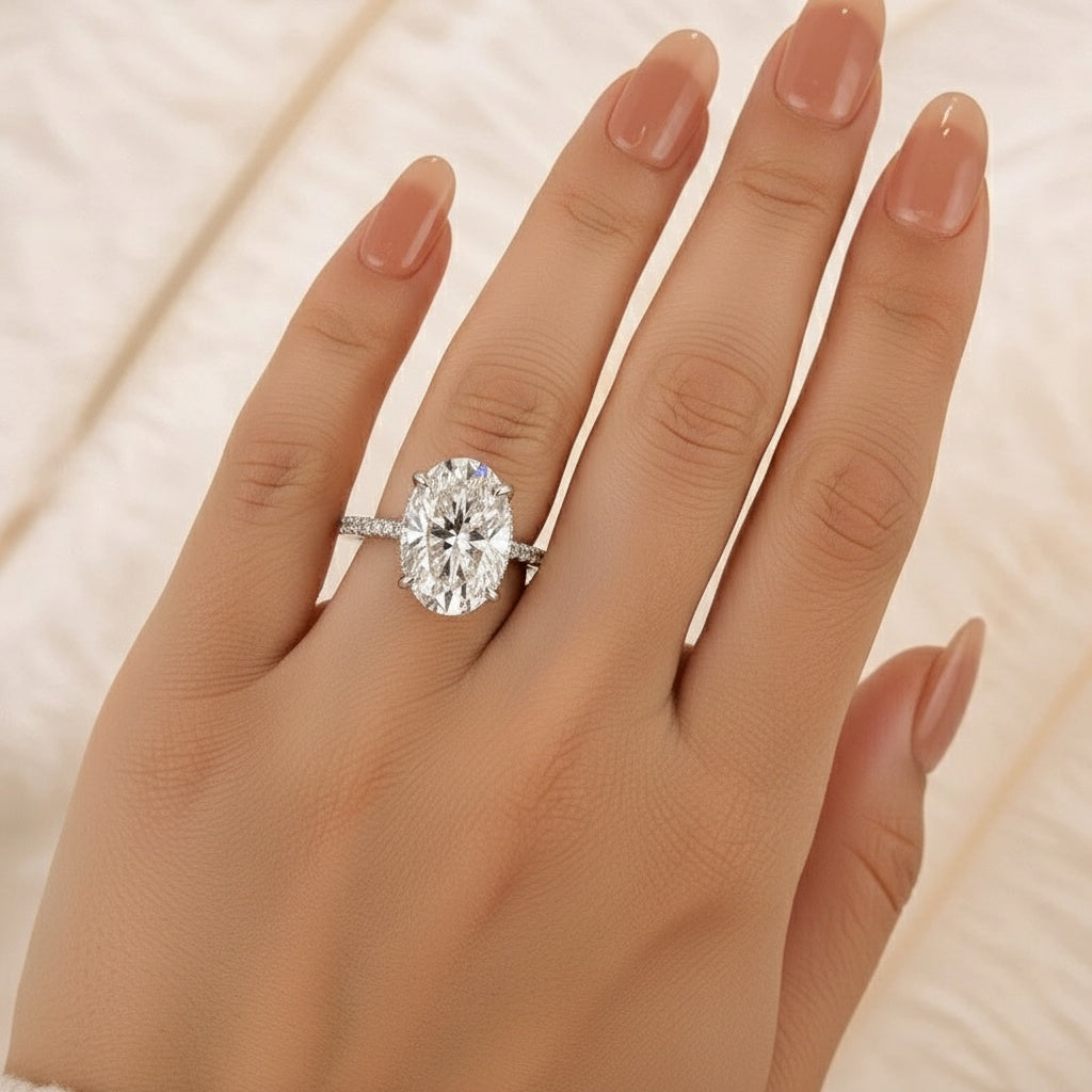 Aurevyn Moissanite 5.5Ct Oval Cut Hidden Halo White Gold Promise Ring For Women