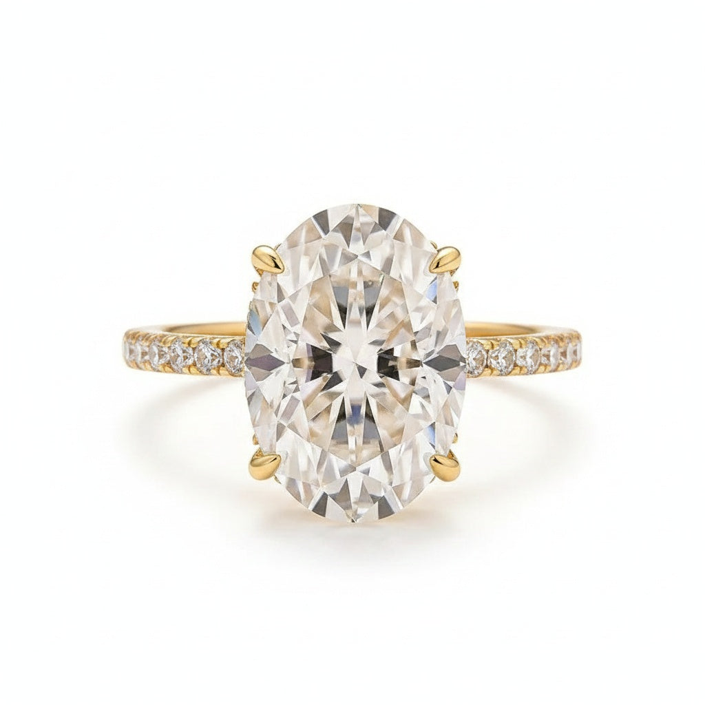 Aurevyn Moissanite 5.5Ct Oval Cut Hidden Halo Yellow Gold Promise Ring For Women