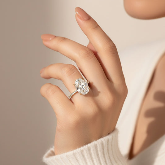 Aurevyn Moissanite 5.5Ct Oval Cut Hidden Halo Yellow Gold Promise Ring For Women