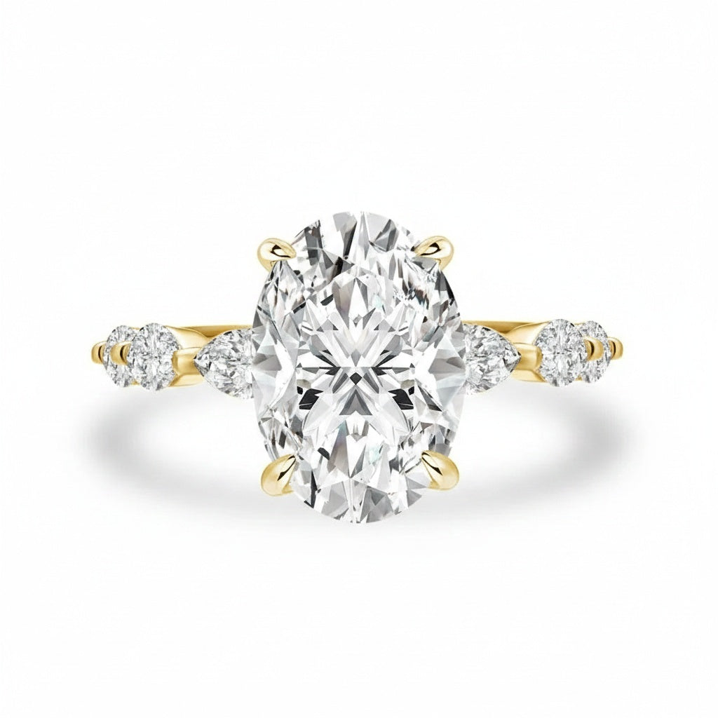 Aurevyn Moissanite 5.5Ct Oval Cut with 1.5Ct Side Stone Marquise Cut Engagement Ring in S925 Sterling Silver