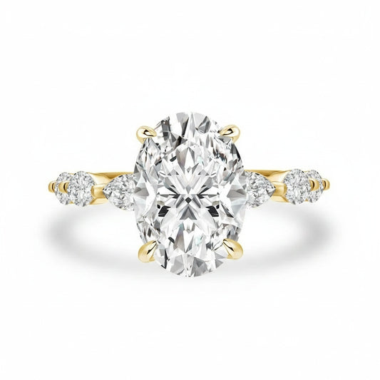 Aurevyn Moissanite 5.5Ct Oval Cut with 1.5Ct Side Stone Marquise Cut Engagement Ring in S925 Sterling Silver