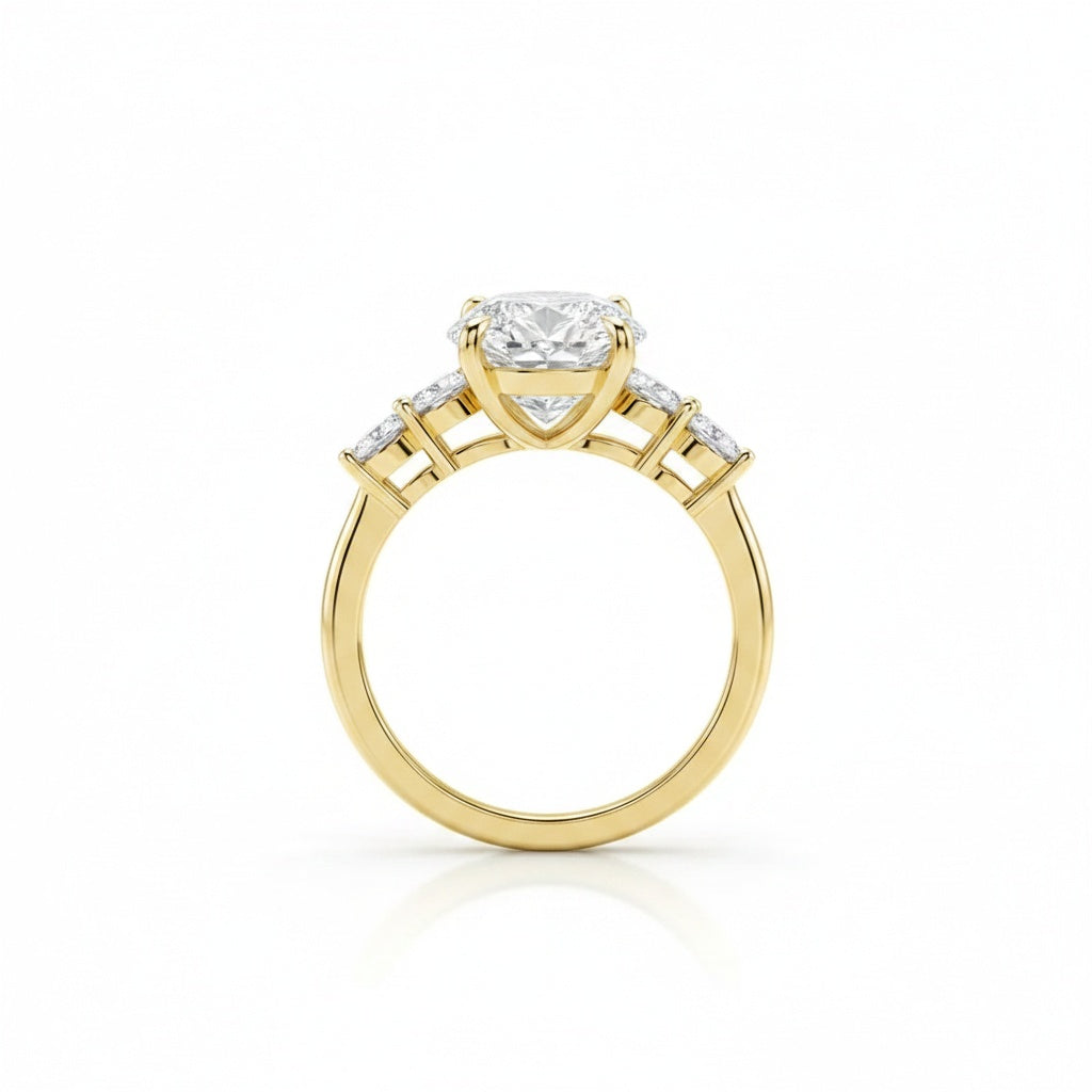 Aurevyn Moissanite 5.5Ct Oval Cut with 1.5Ct Side Stone Marquise Cut Engagement Ring in S925 Sterling Silver