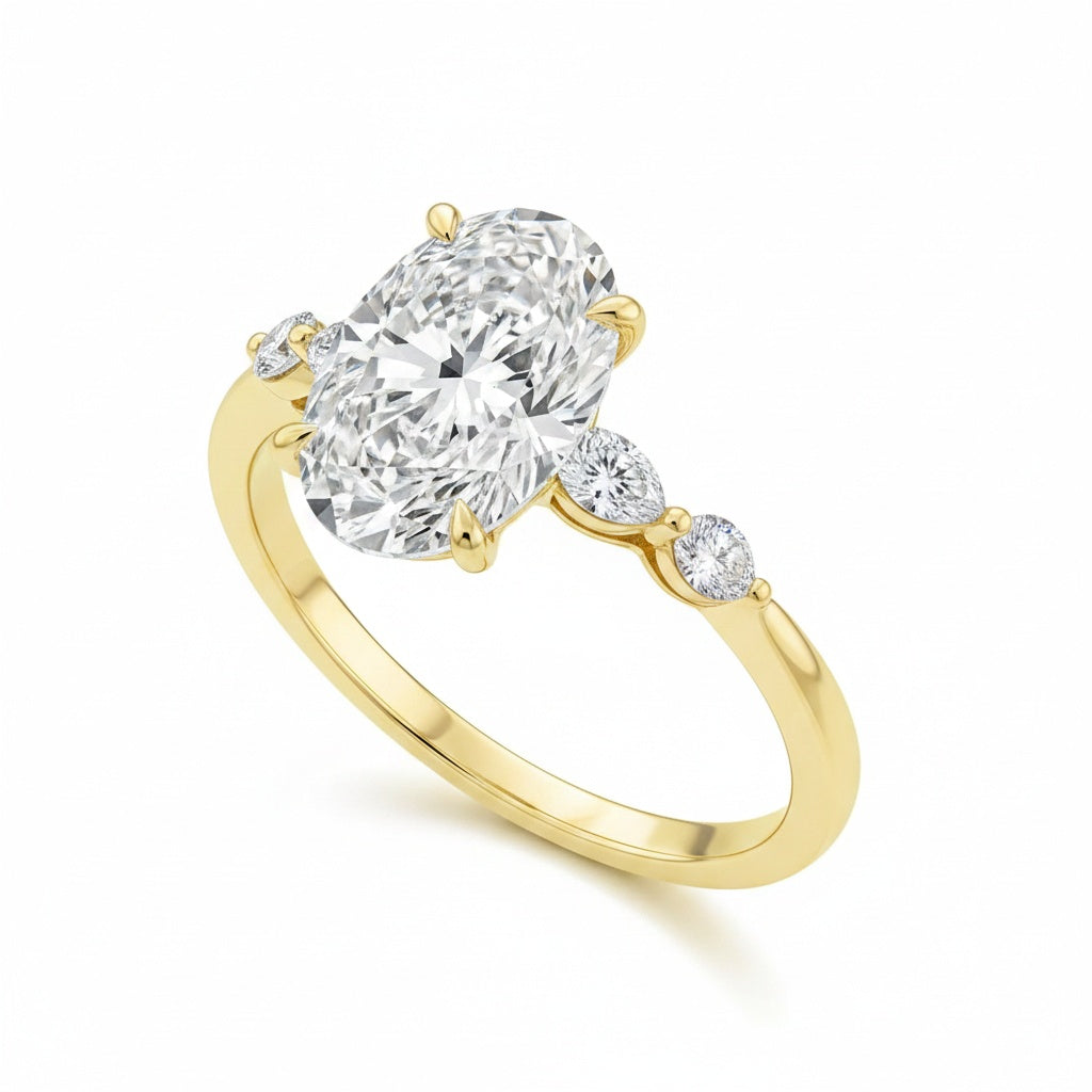 Aurevyn Moissanite 5.5Ct Oval Cut with 1.5Ct Side Stone Marquise Cut Engagement Ring in S925 Sterling Silver
