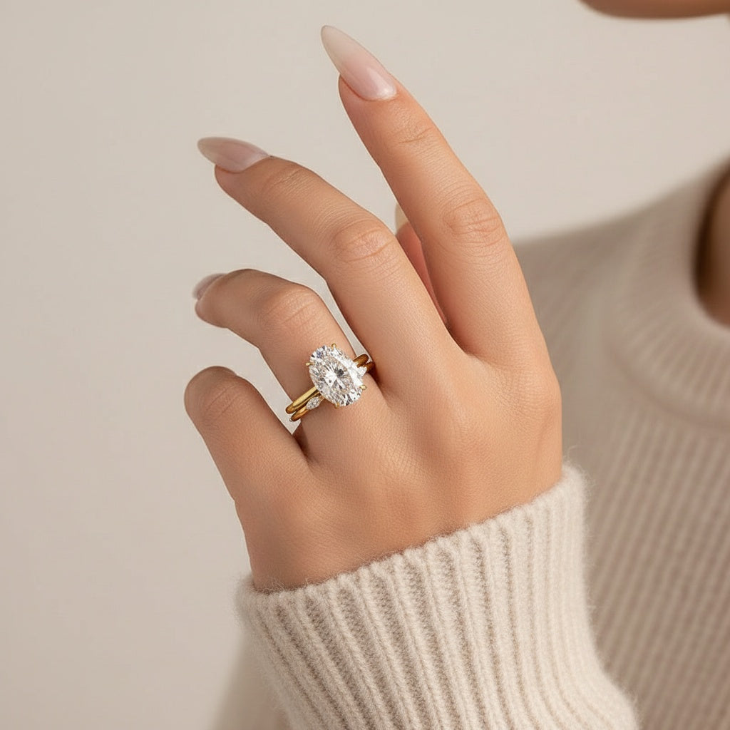 Aurevyn Moissanite 5.5Ct Solitaire Oval Cut Engagement Ring with Marquise Cut Wedding Band