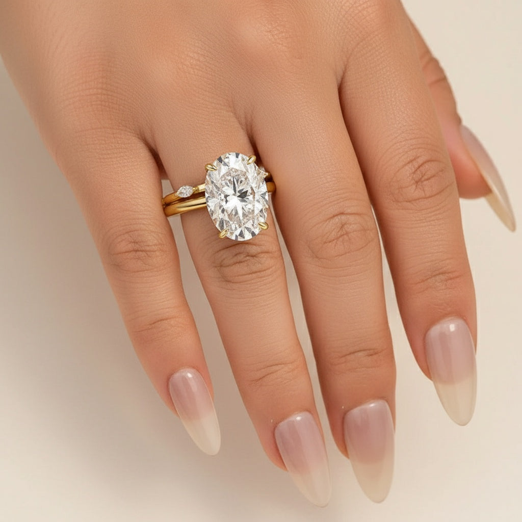 Aurevyn Moissanite 5.5Ct Solitaire Oval Cut Engagement Ring with Marquise Cut Wedding Band