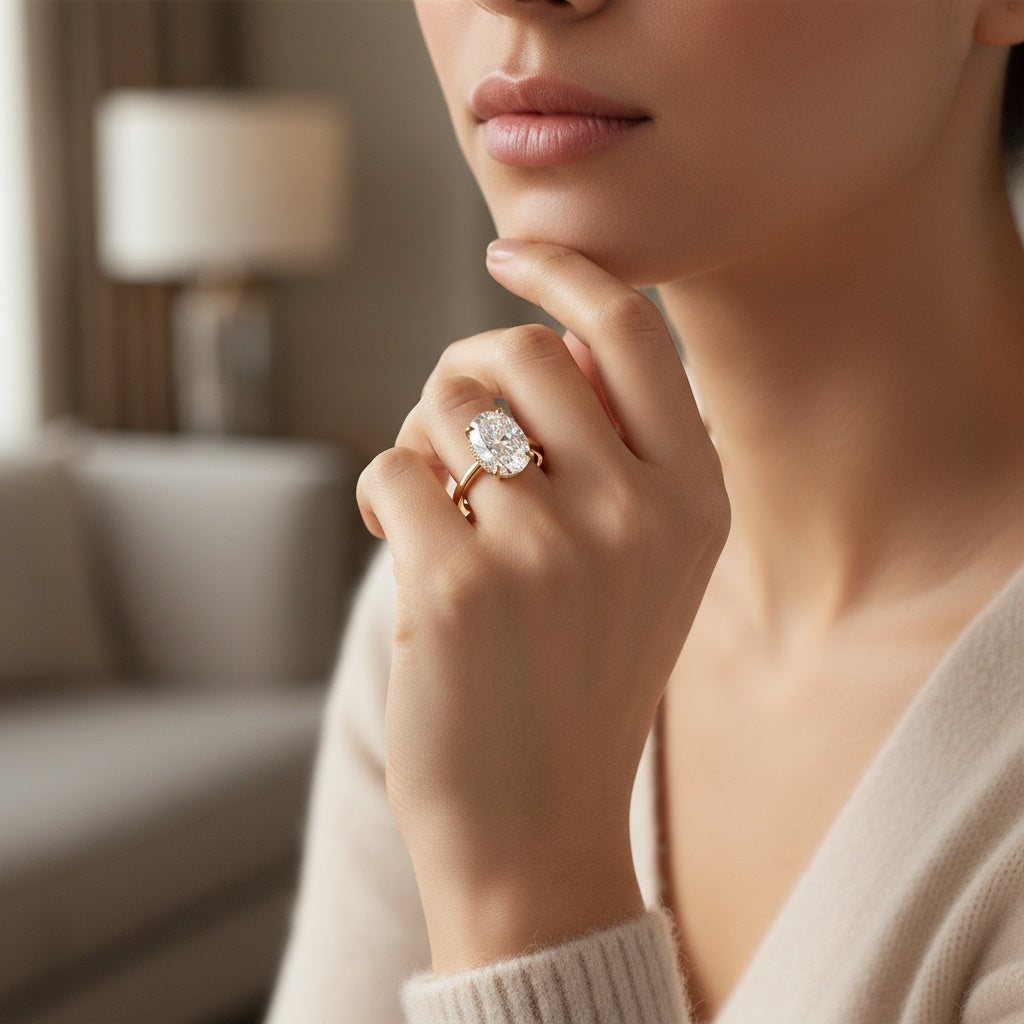Aurevyn Moissanite 5.5Ct Solitaire Oval Cut Engagement Ring with Marquise Cut Wedding Band