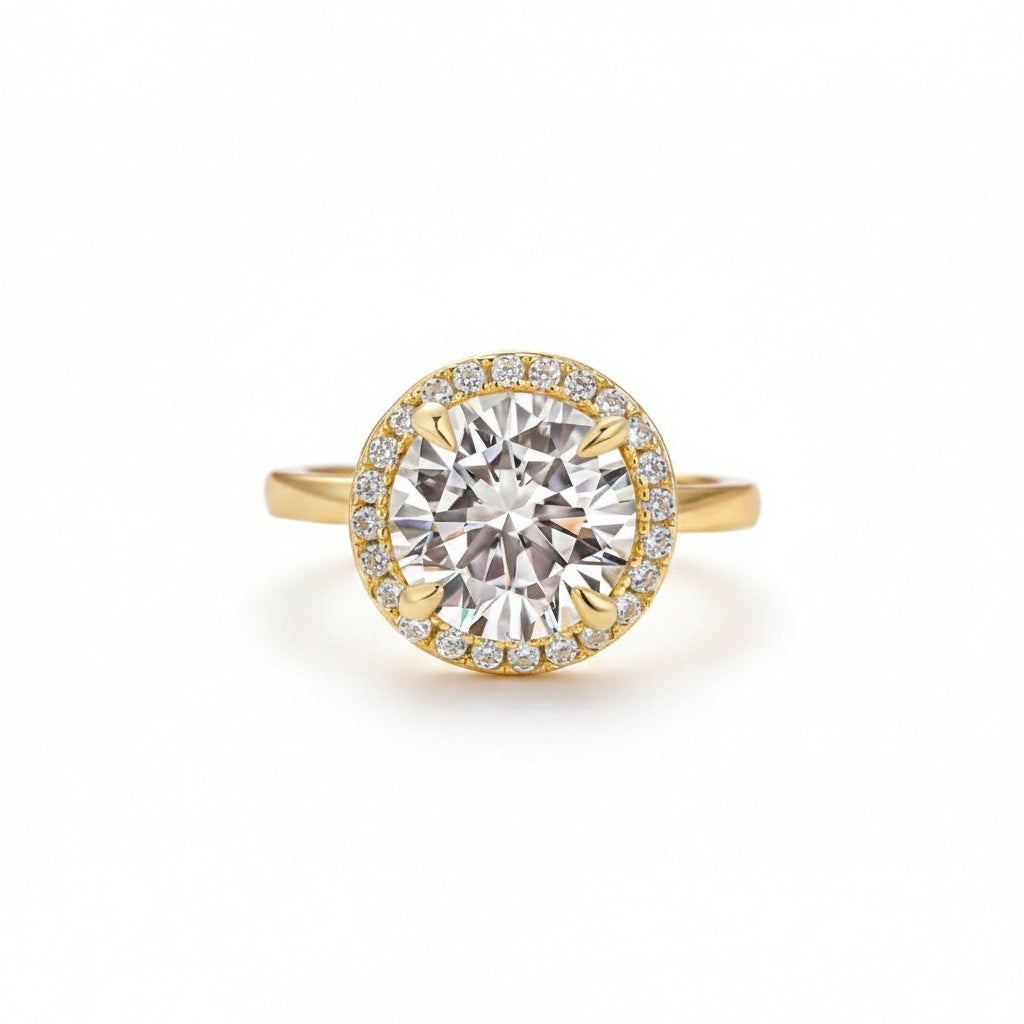 Aurevyn Moissanite Classic 3.0Ct Round Cut Halo Engagement Ring In Sterling Silver