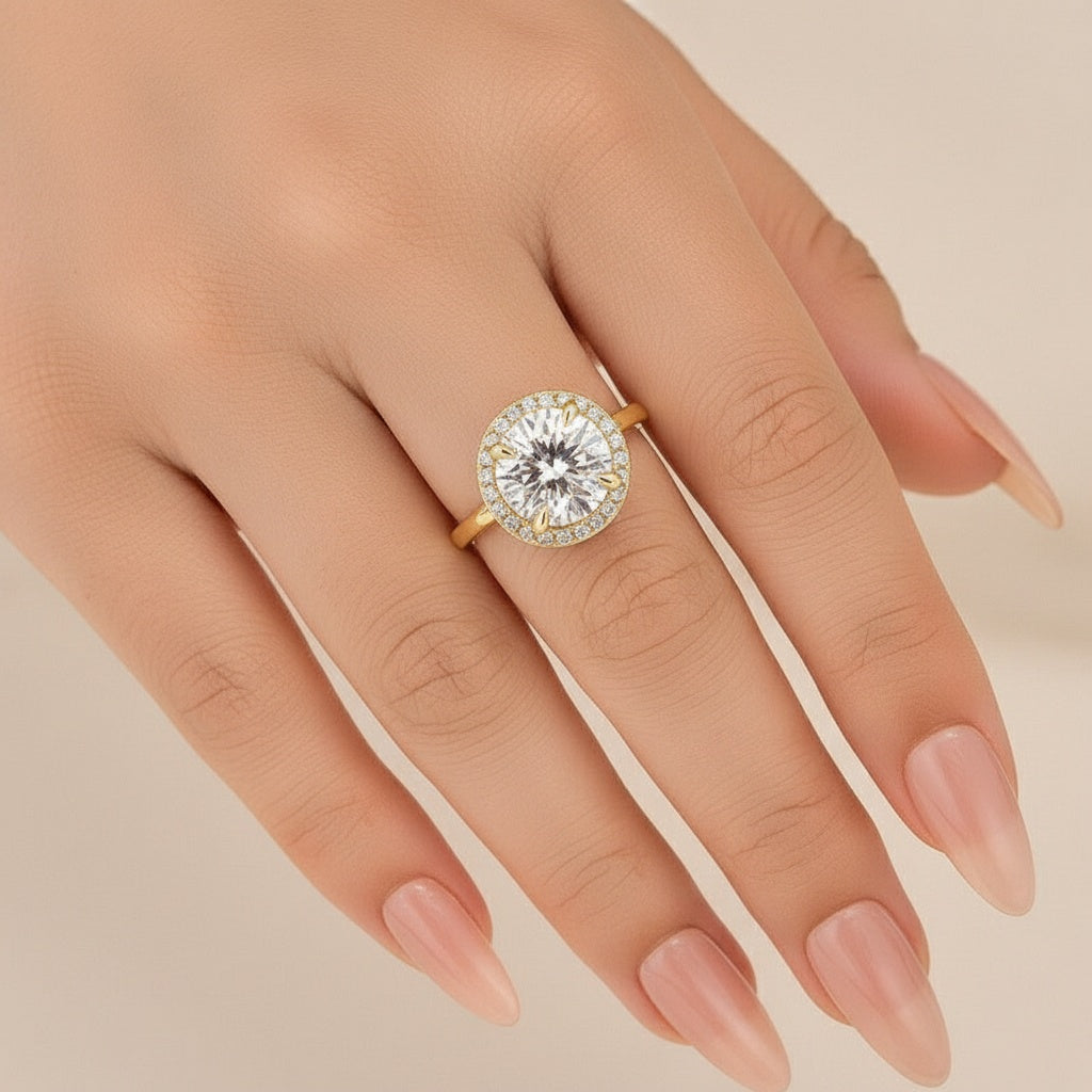 Aurevyn Moissanite Classic 3.0Ct Round Cut Halo Engagement Ring In Sterling Silver
