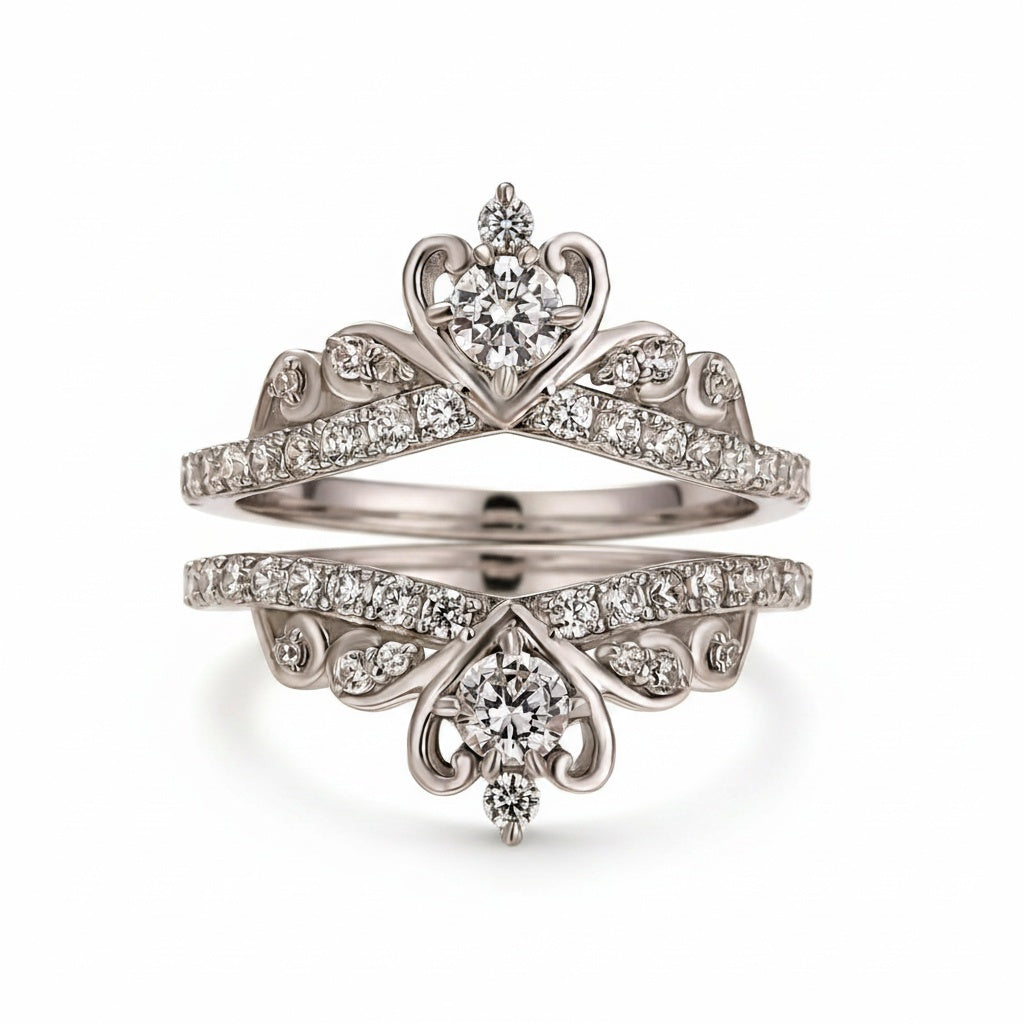 Aurevyn Moissanite Crown Shaped Insert Wedding Band Engagament Ring Enhancer In Sterling Silver