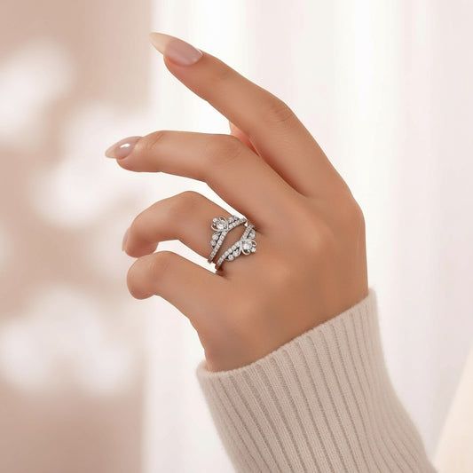 Aurevyn Moissanite Crown Shaped Insert Wedding Band Engagament Ring Enhancer In Sterling Silver