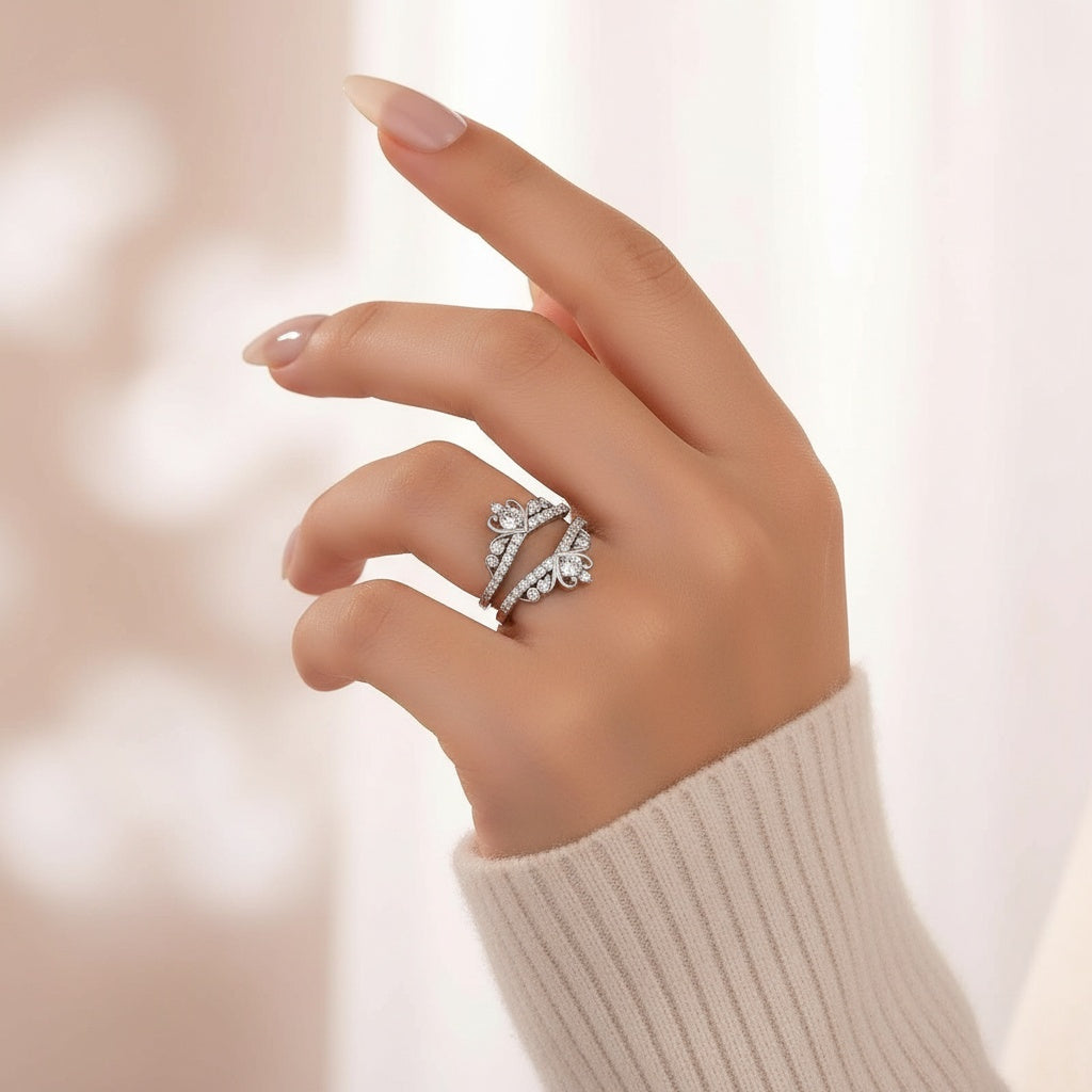 Aurevyn Moissanite Crown Shaped Insert Wedding Band Engagament Ring Enhancer In Sterling Silver